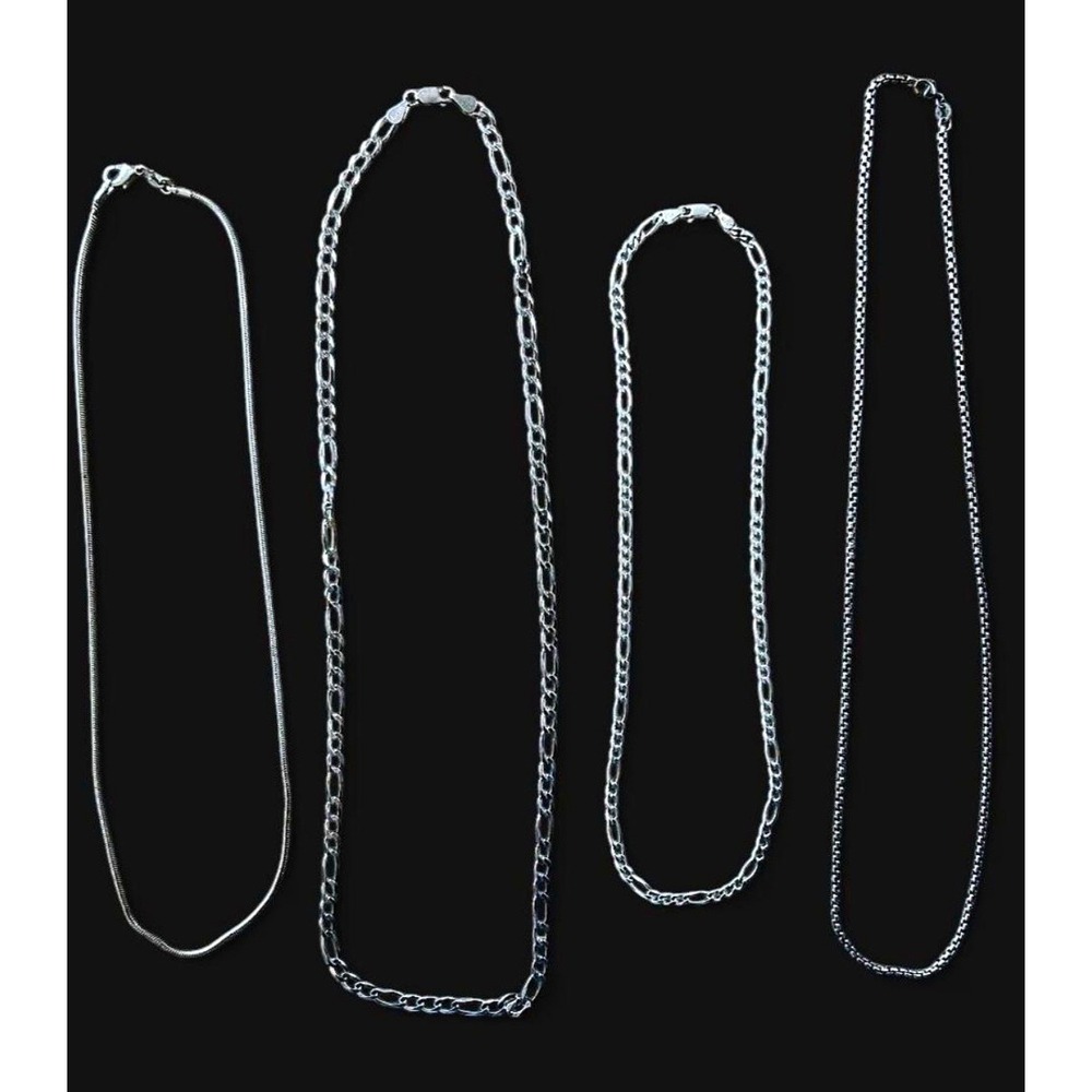 925 Sterling Silver Necklace Chain Lot 51g Figaro Snake Box Jewelry Scrap